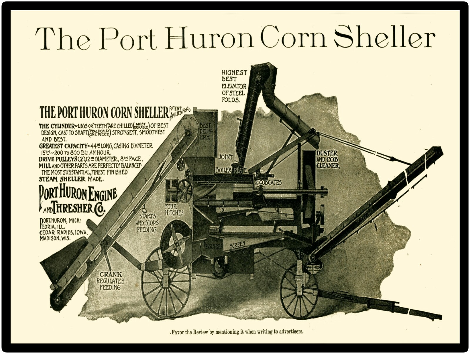 1906 Port Huron Engine & Thresher Co. New Metal Sign: Corn Sheller Featured