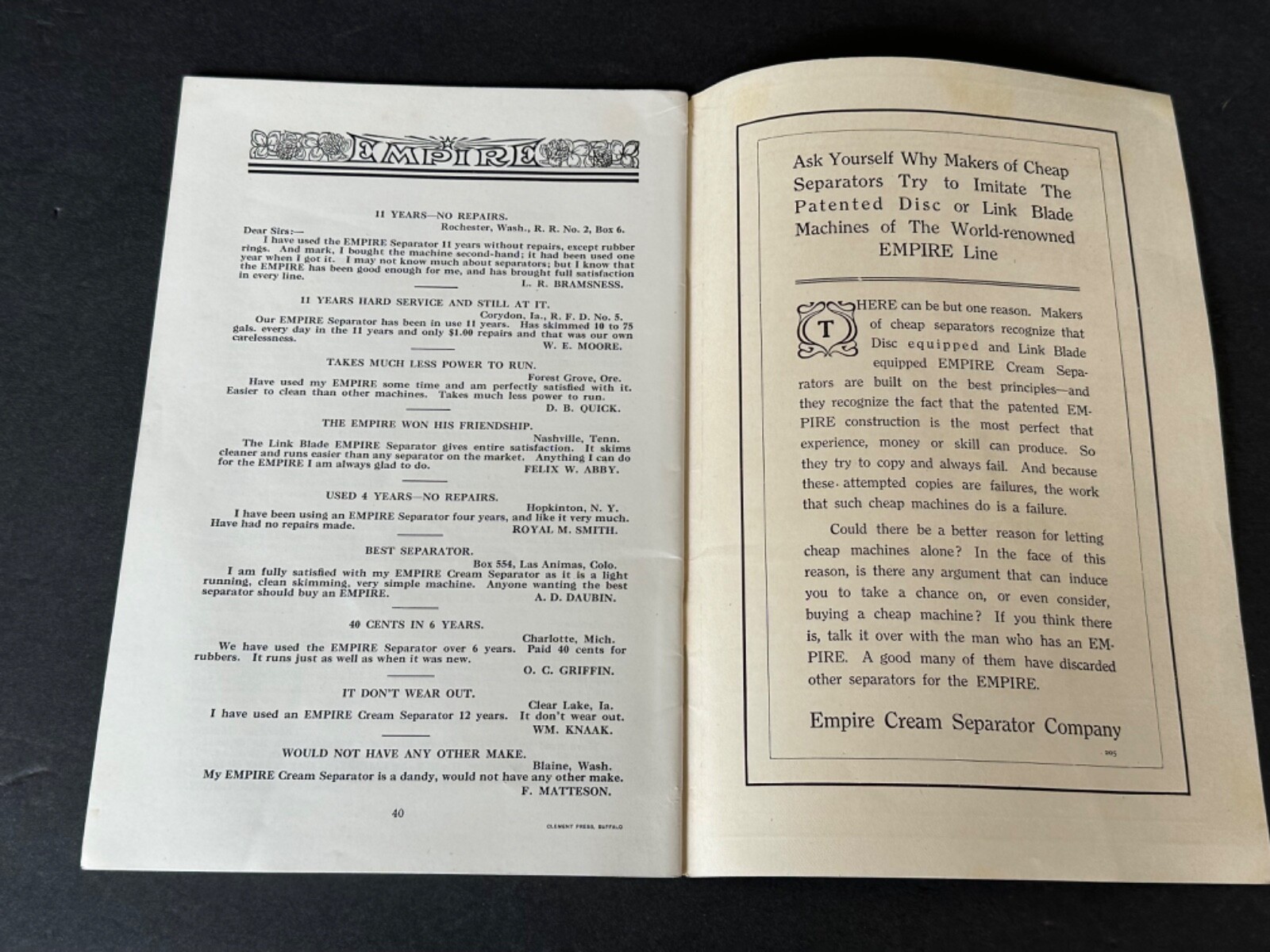 VINTAGE Advertising Catalog Dairy Machinery Empire Cream Separator Company 1914