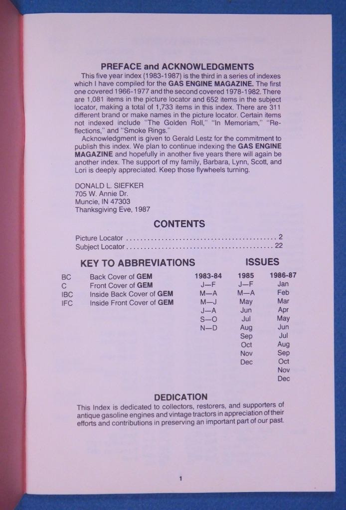 Gas Engine Magazine Index 1983-1987 D L Siefker C344