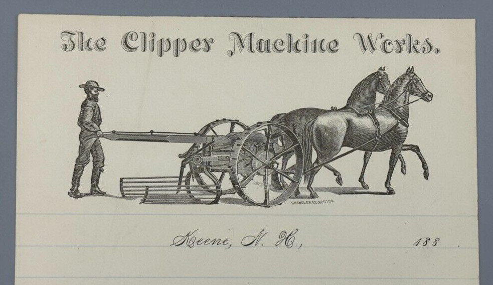 1880s CLIPPER MACHINE WORKS Antique Farm Advertising Letterhead KEENE NH Horse