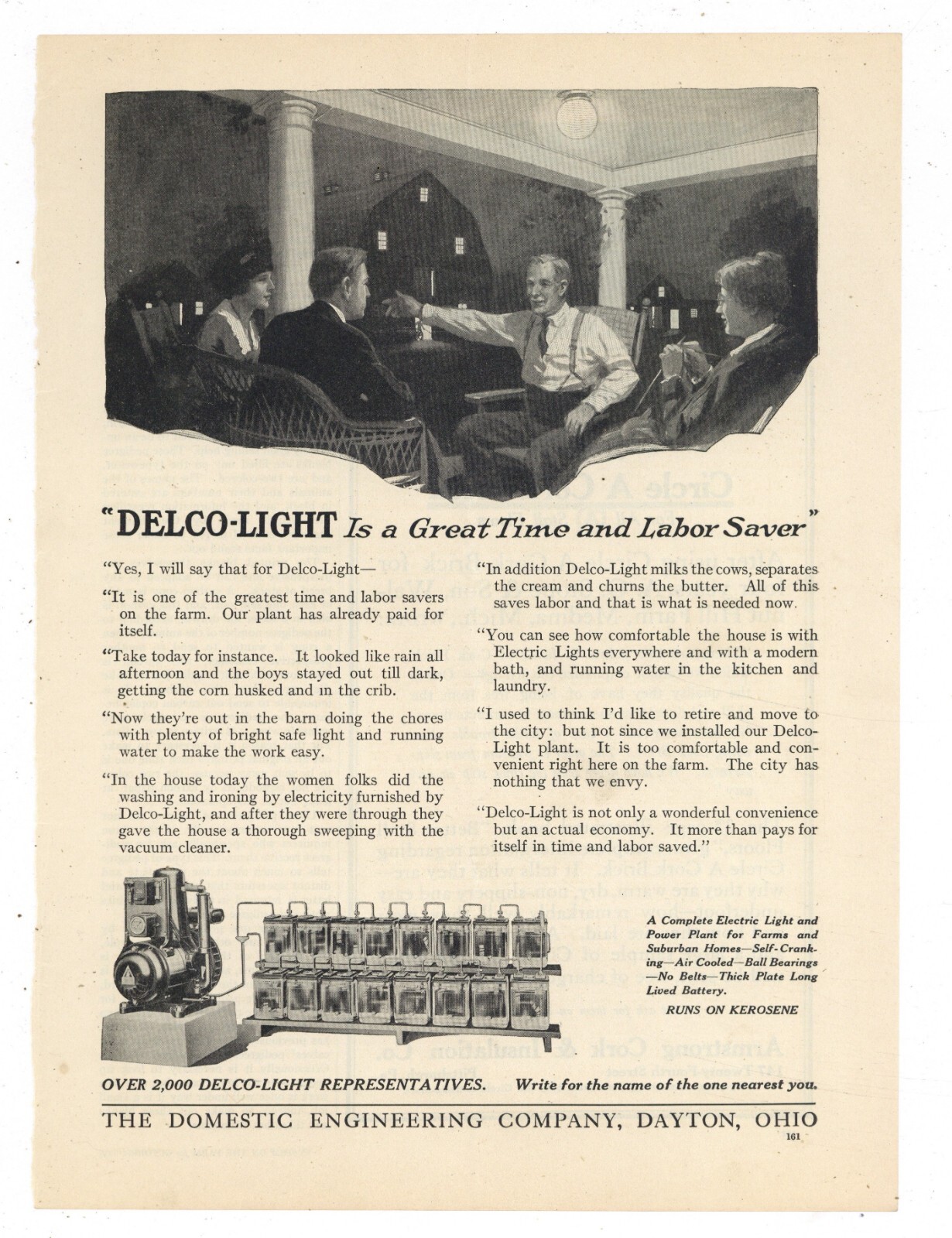1918 Domestic Engineering Co. Ad: DELCO Light Power Plant for Farms – Dayton, OH