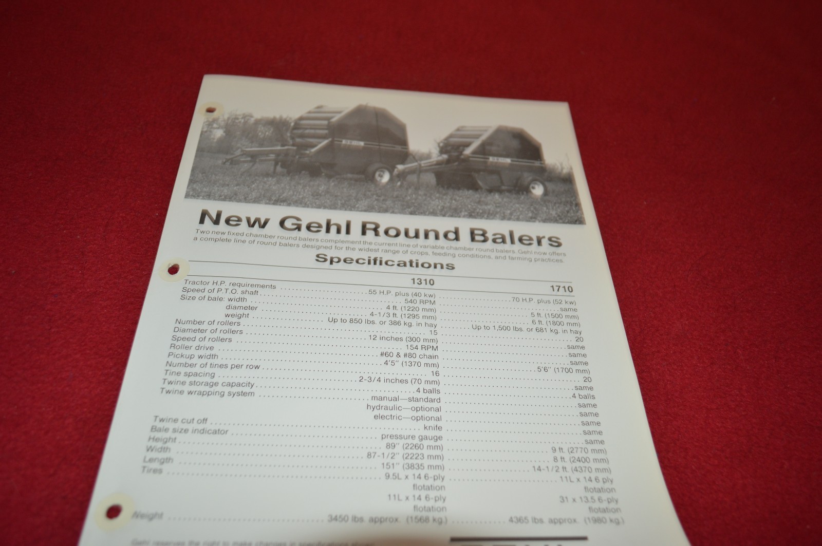 Gehl 1310 1710 Round Baler Dealers Brochure DCPA