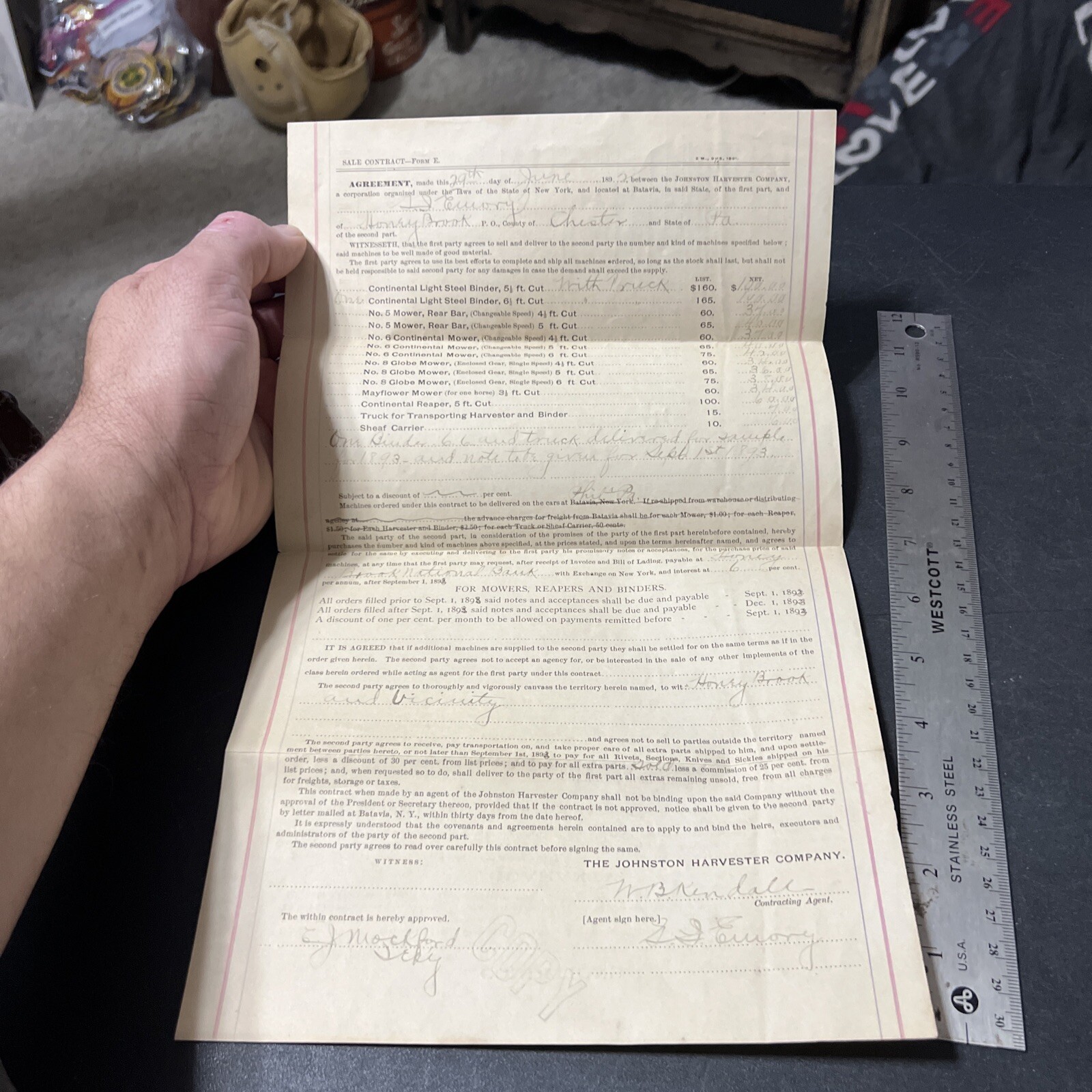Rare 1883 Johnson Harvestor Co Farm Implement Sales Agreement