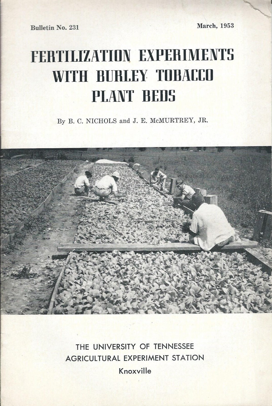 Farm Report Fertilization Experiments Burley Tobacco – 1953/62 – 2 items (F5585)