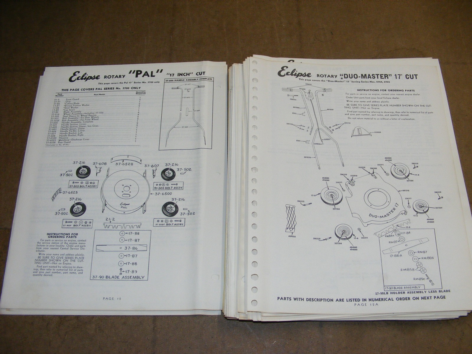1960s Hahn Eclipse Mower Master Parts Catalog Maintenance Manual