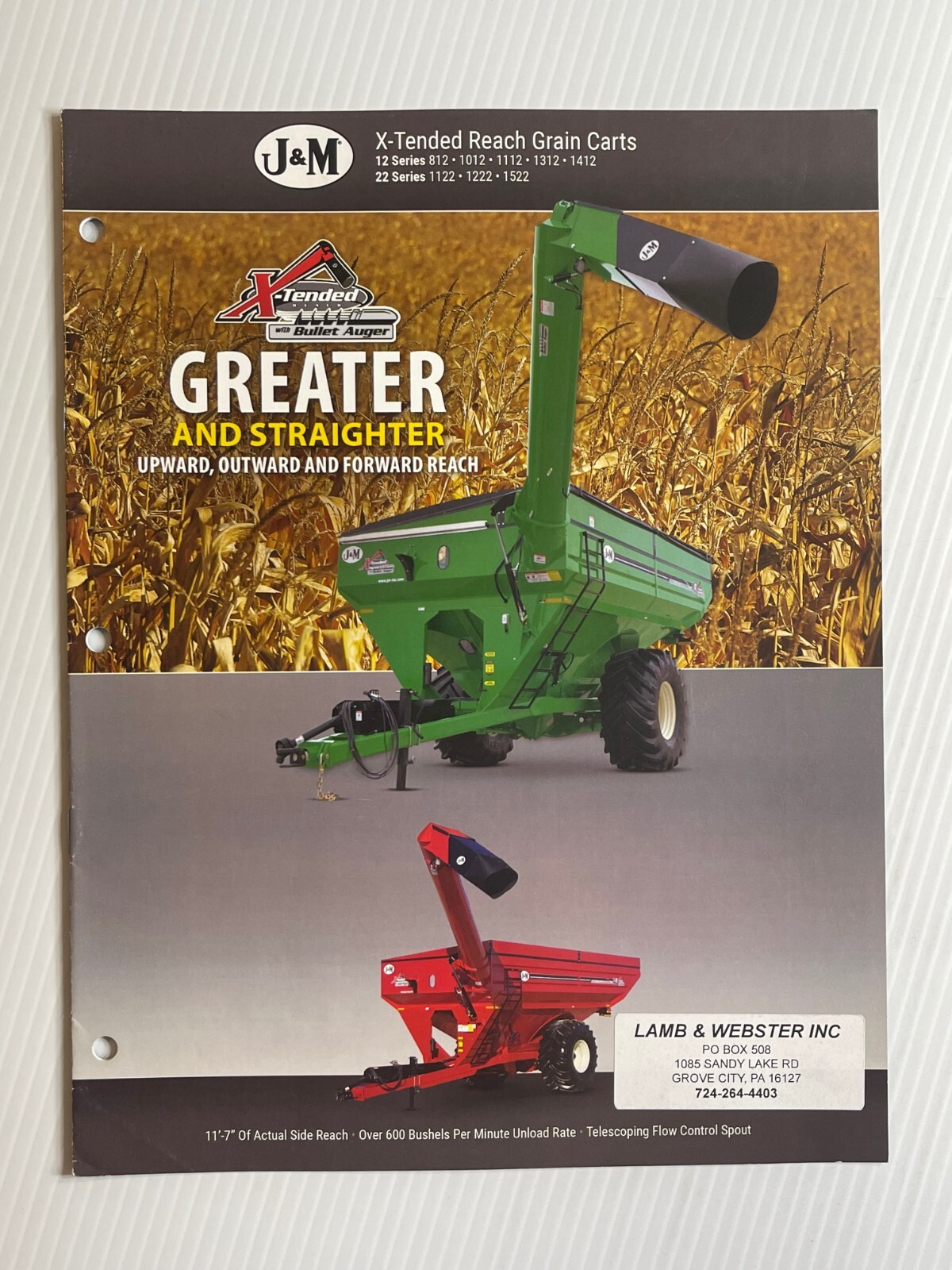 J&M X-Tended Reach Grain Carts Sales Brochure *2010s* (Showroom Sales Book)