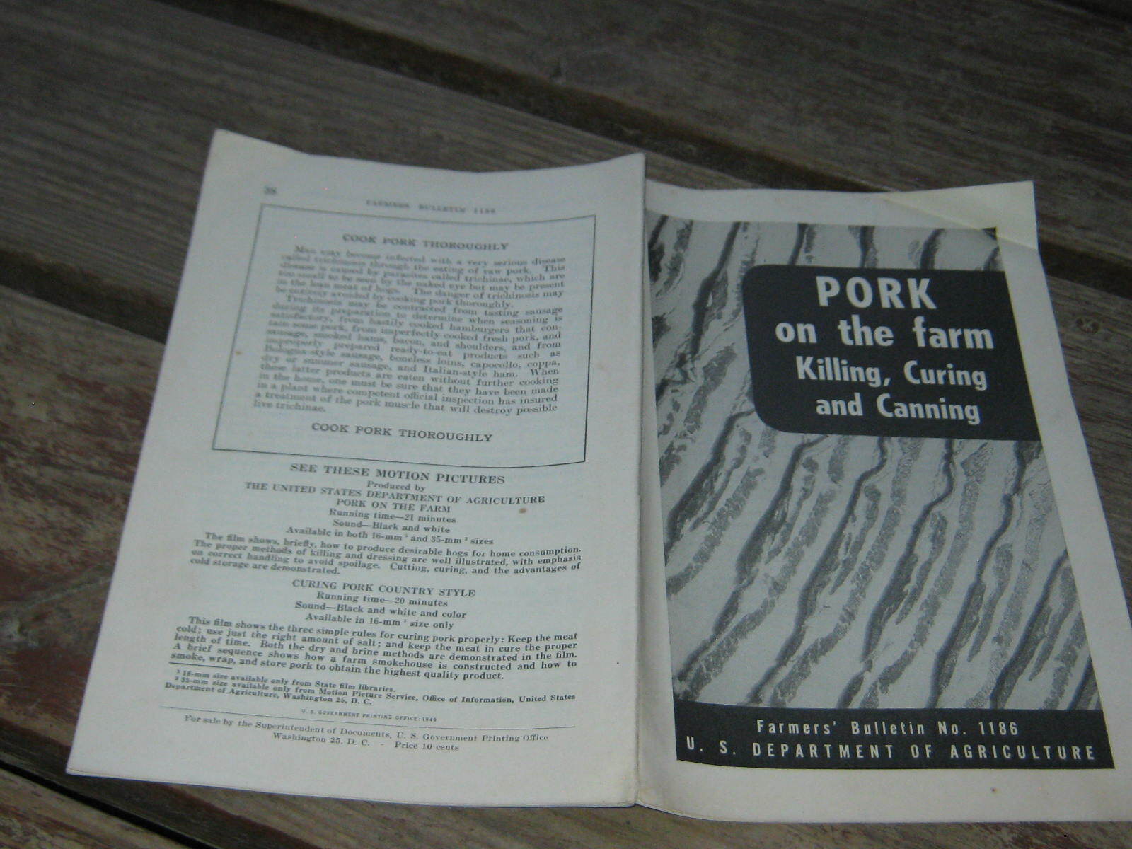 1949 US Agriculture Farmer&rsquo;s Bulletin Pork On The Farm Killing Curing & Canning