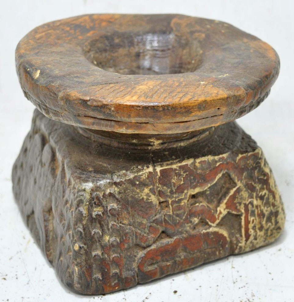 Antique Wooden Agricultural Seed Holder Bijni Original Old Hand Carved