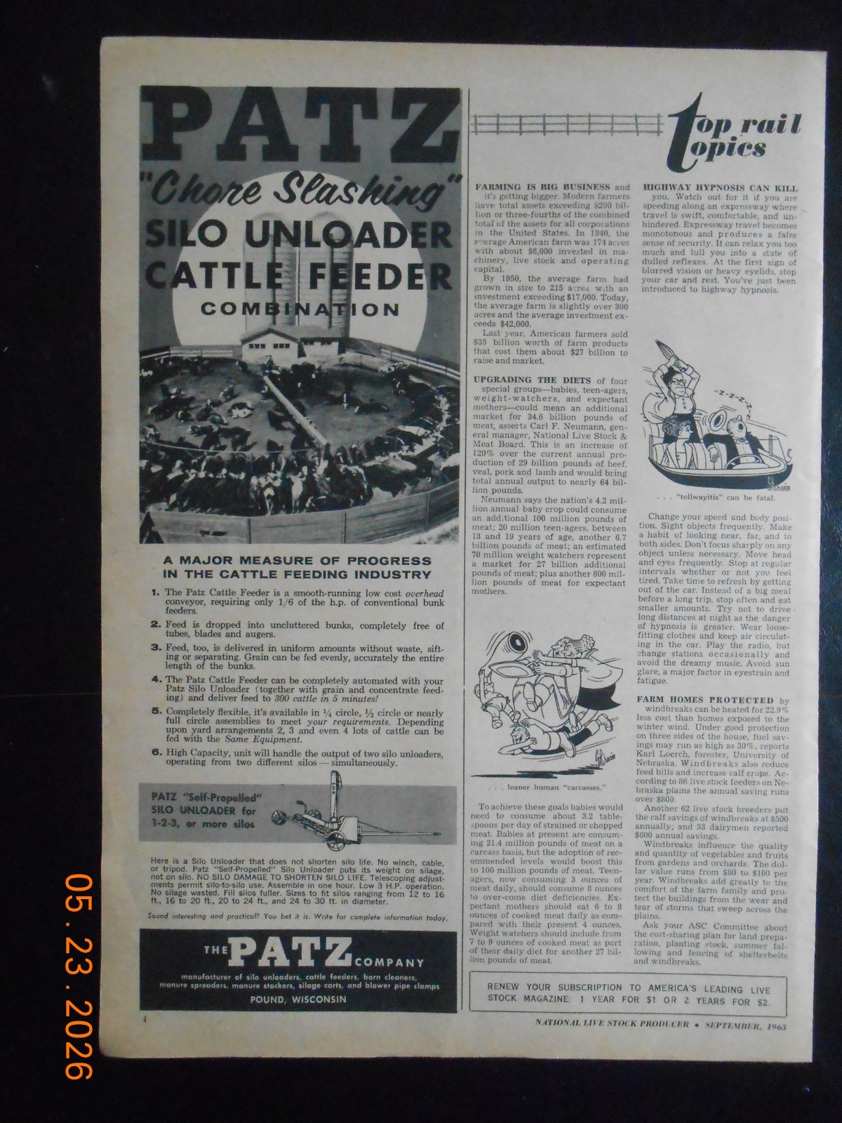 1963 IH International Harvester CO Pickup truck AD The Patz CO Pound WI Cattle