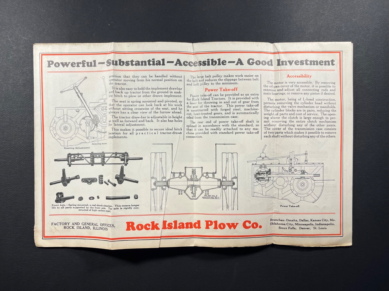 Vintage original Rock Island Model G 2 tractor brochure poster Rock Island Plow