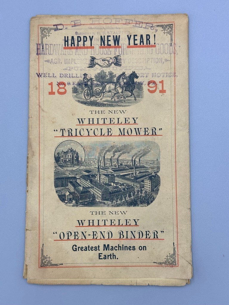 1891 Amos WHITELEY Farm HARVESTING MACHINES Mower Binder Advertising Circular