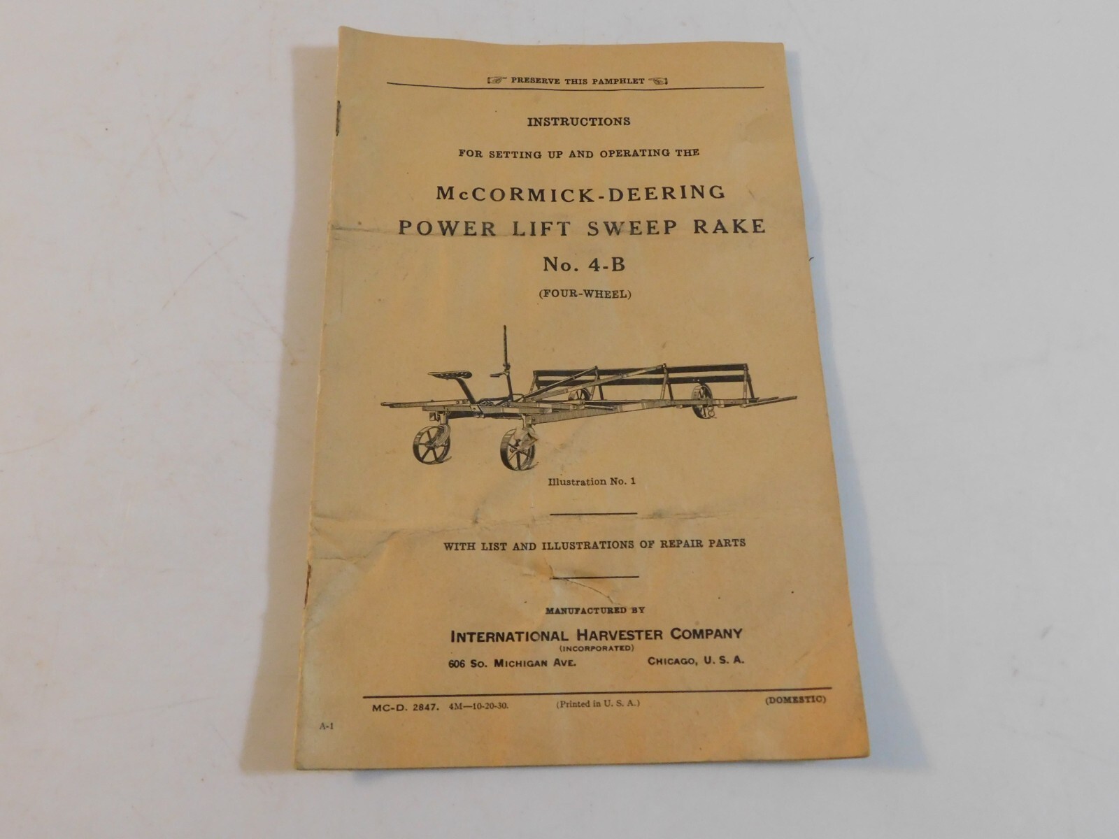 1930 IH McCORMICK DEERING POWER LIFT SWEEP RAKE NO.4-B 4 WHEEL
