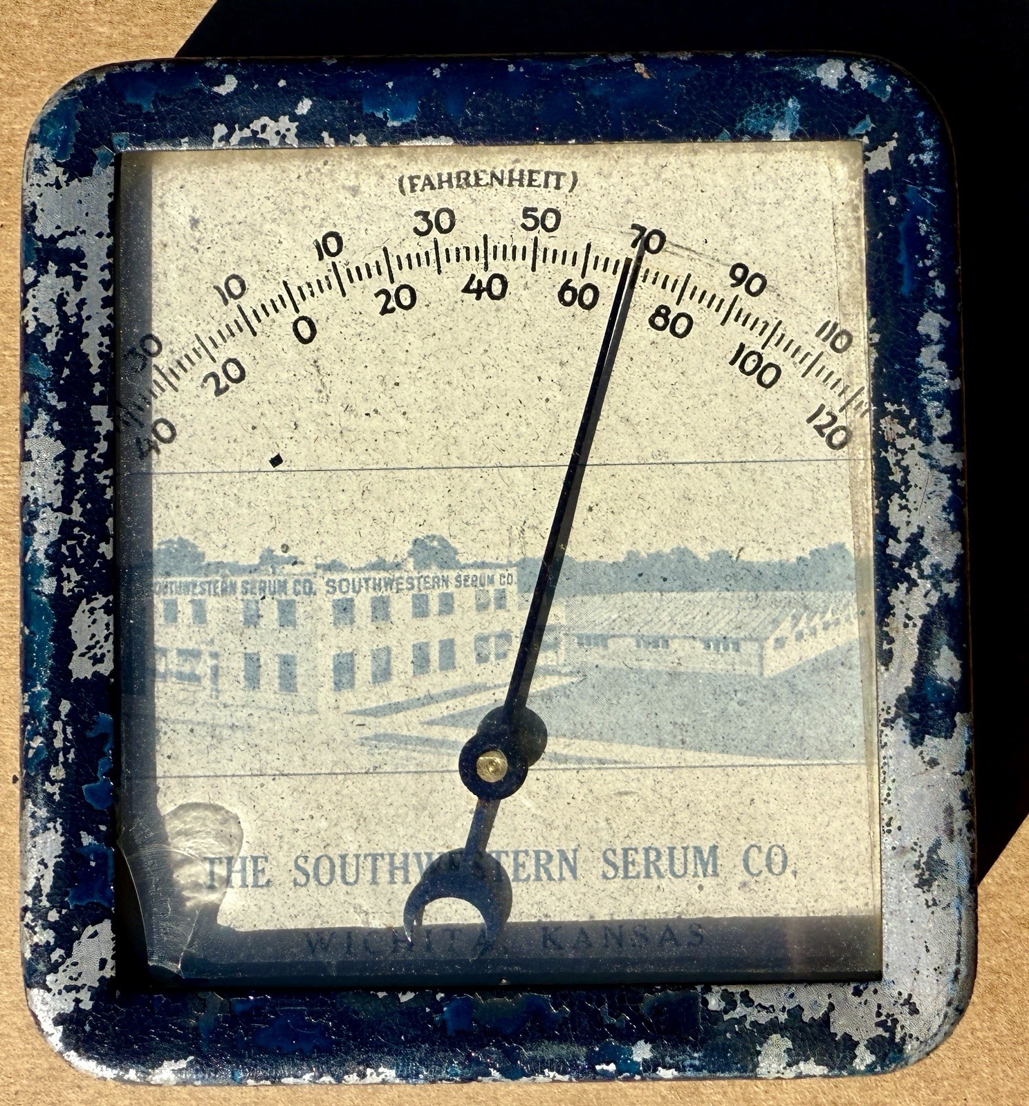 Vintage Southwestern Serum Co. Thermometer Metal Wichita Kansas Farm Agriculture