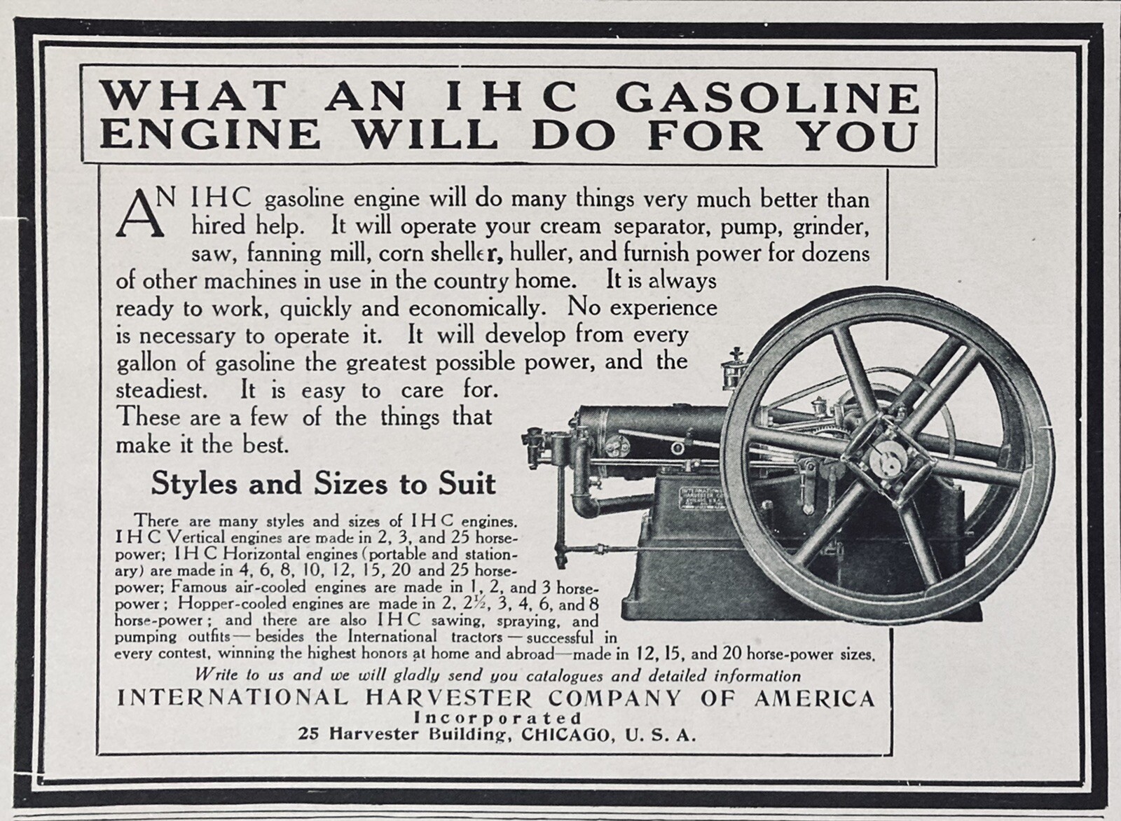 1910 AD.(XH47)~INTERNATIONAL HARVESTER CO. IHC COUNTRY HOME GASOLINE POWER PLANT