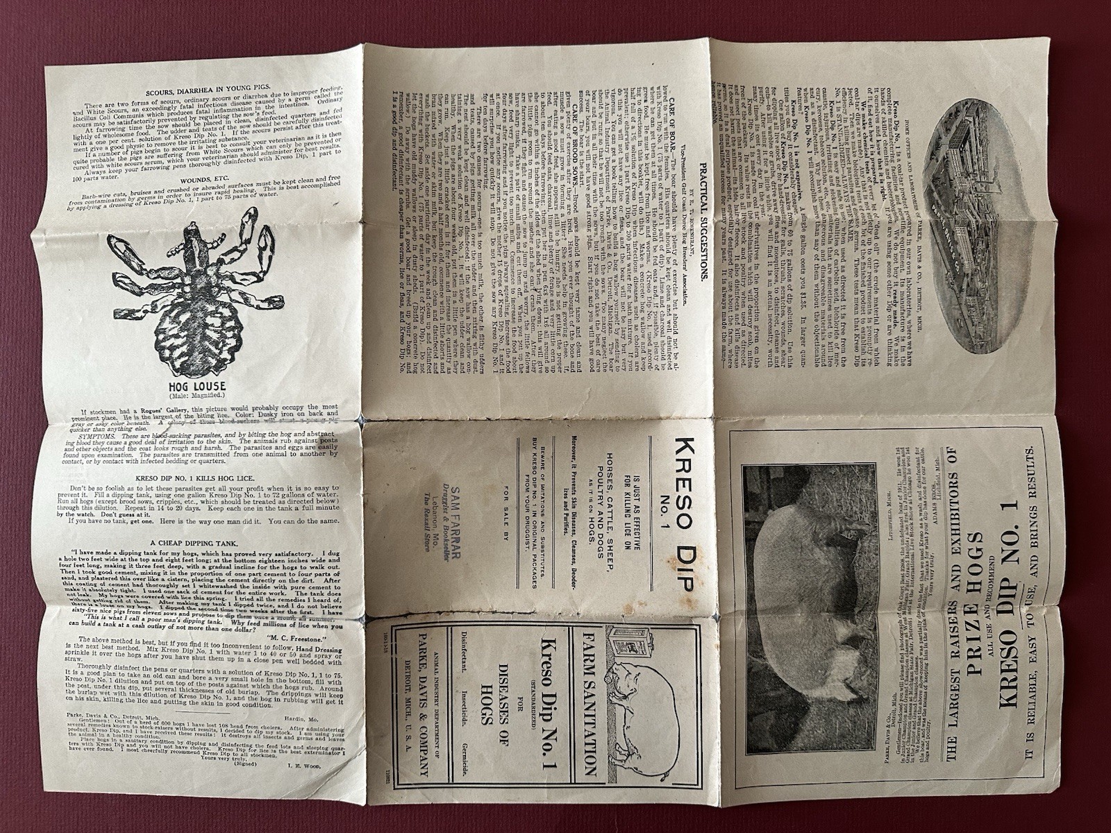 Vintage 1918 Kreso Dip No. 1 Brochure, Farm Sanitation, Etc., Parke, Davis & Co.
