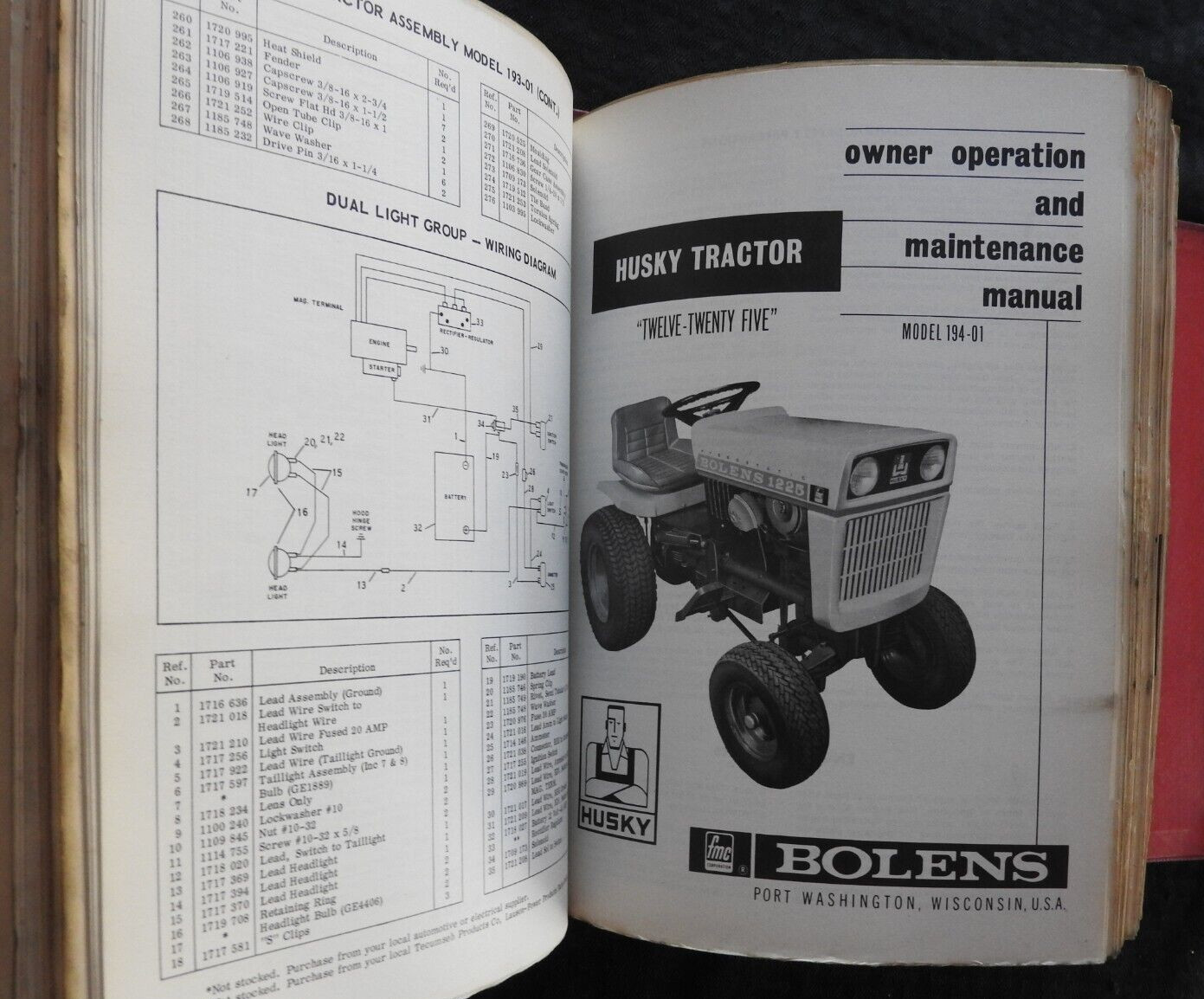 1961-72 Bolens Husky Lawn Tractor Dealer Master Operators Parts Manuals w/Prices