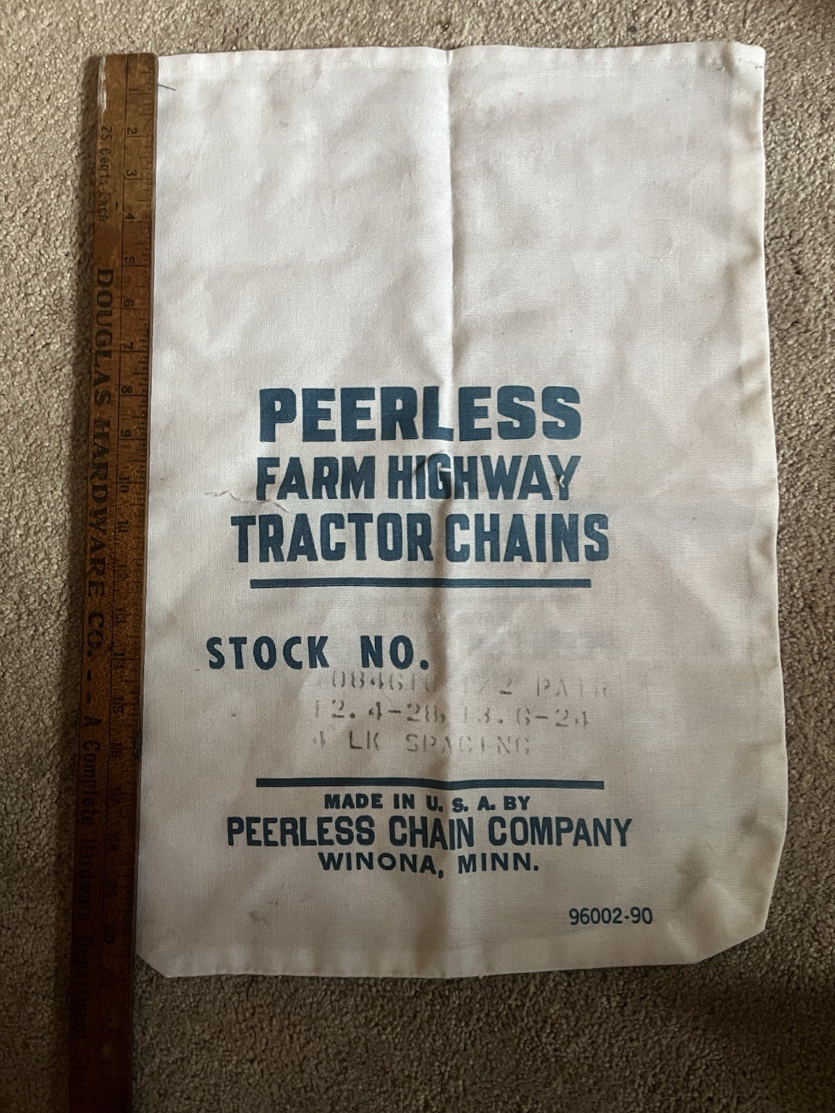 Vintage Peerless Chain Co. Tire Farm Tractor Chains Fabric Bag Farm Winona MN