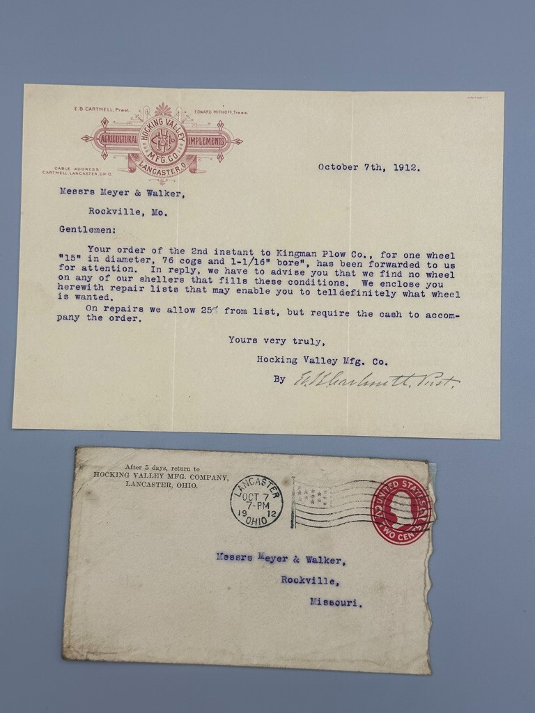1912 HOCKING VALLEY Advertising FARM Postal Cover Letterhead LANCASTER OHIO