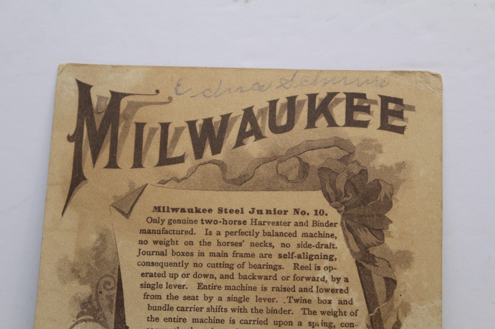 1890s Milwaukee Harvester Co. Farm Implements Ad Trade Card Mifflinburg Pa
