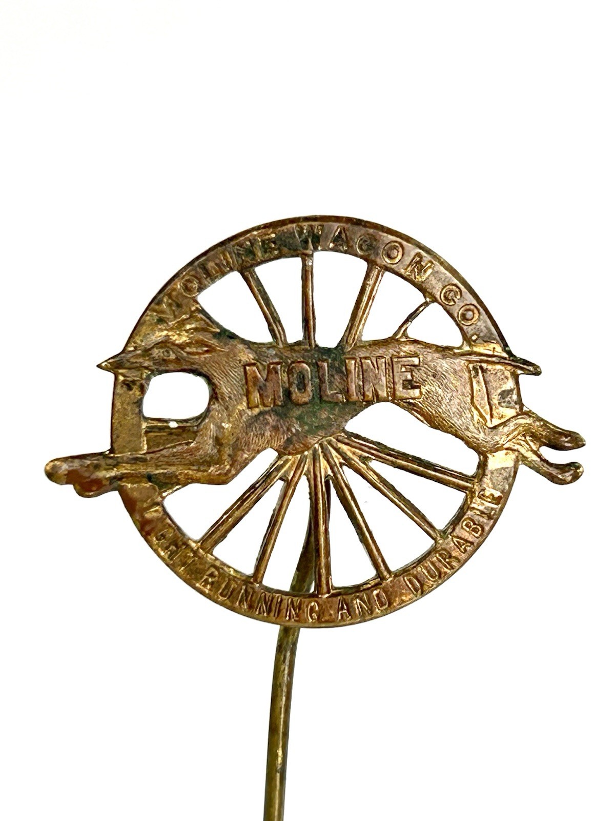 Vintage Moline Plow Co. Stickpin with Greyhound