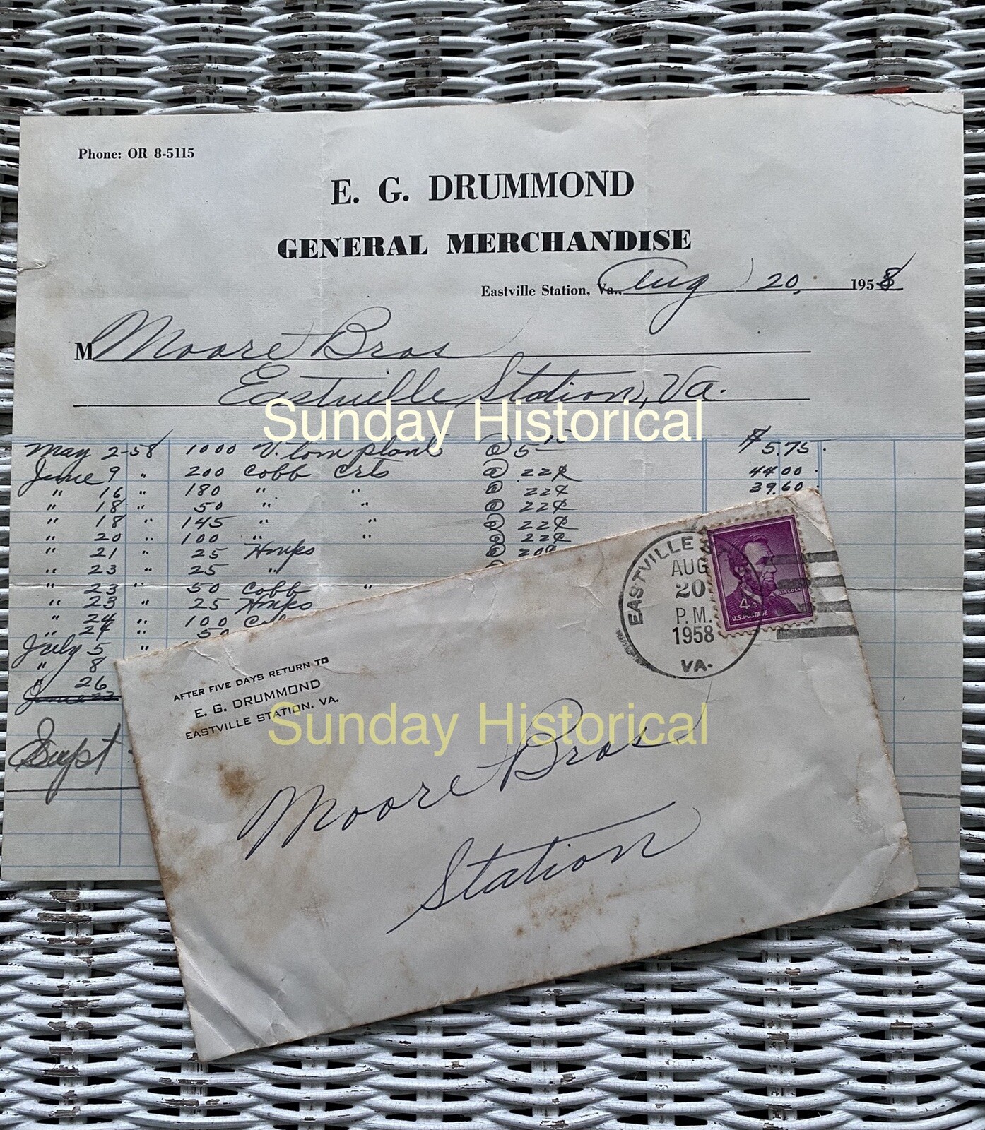 E G Drummond General Merchandise Eastville Station Va Account Statement