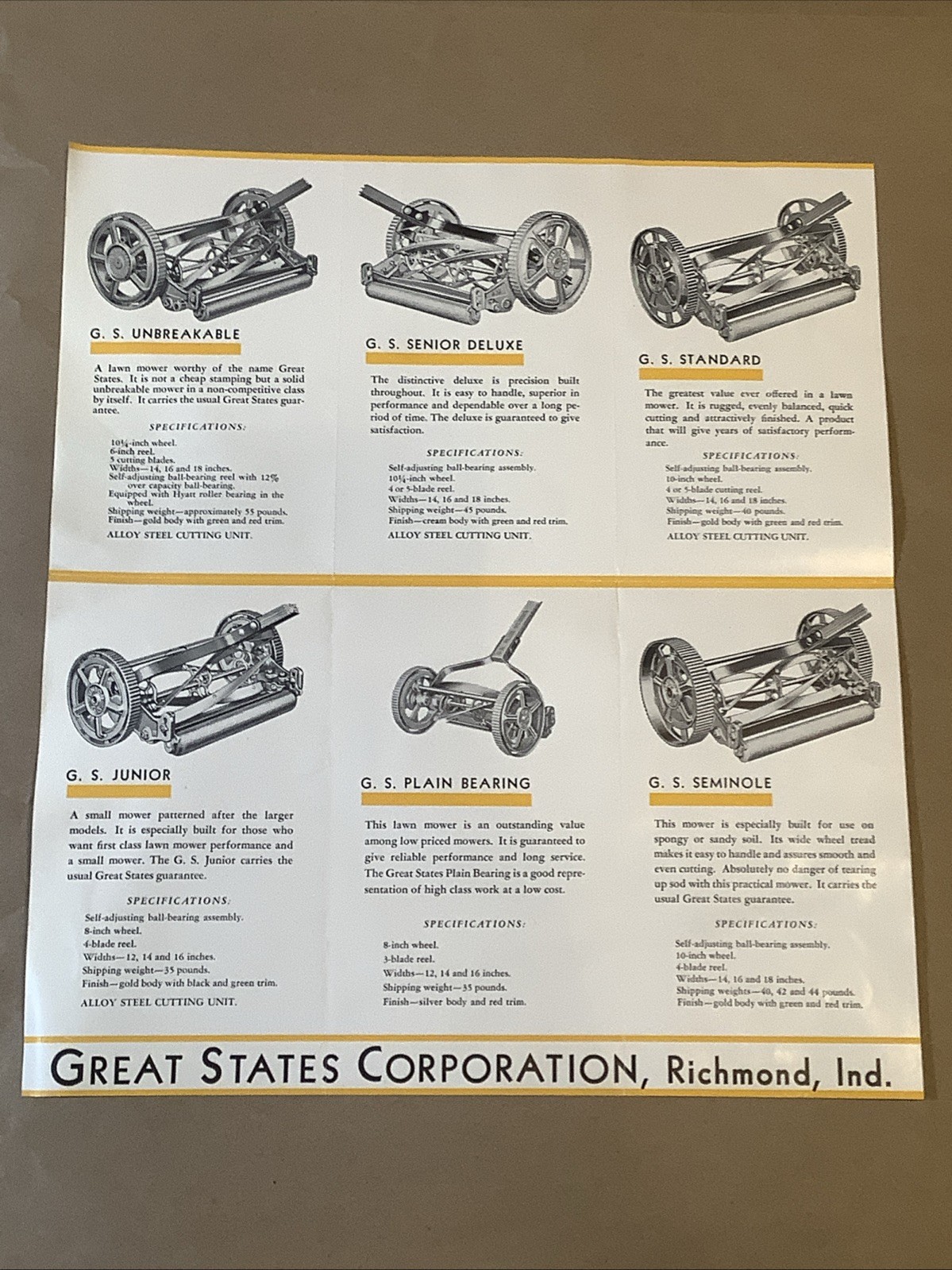 Vintage 1932 Great States Lawnmowers Brochure Great States Corp IN INV-P0959￼