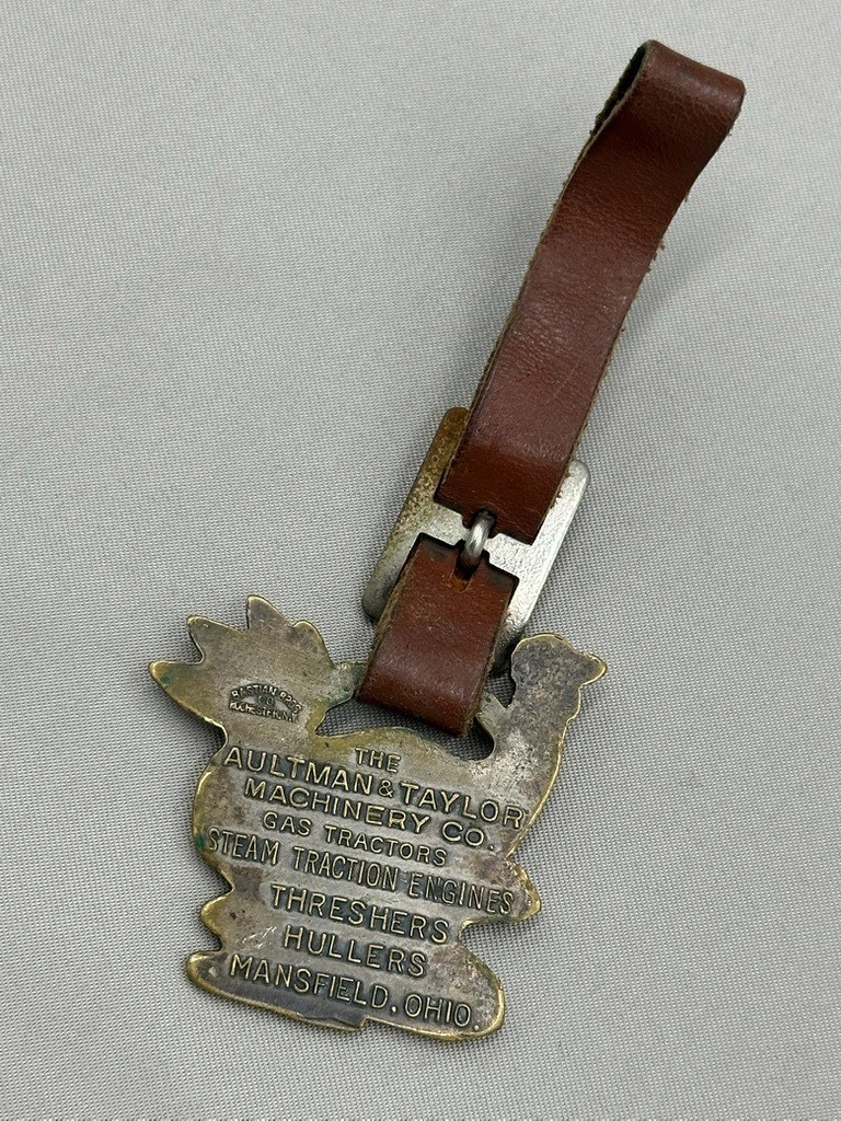 Antique Aultman Taylor TRACTOR Thresher ENGINE Farm Advertsing WATCH FOB Rooster