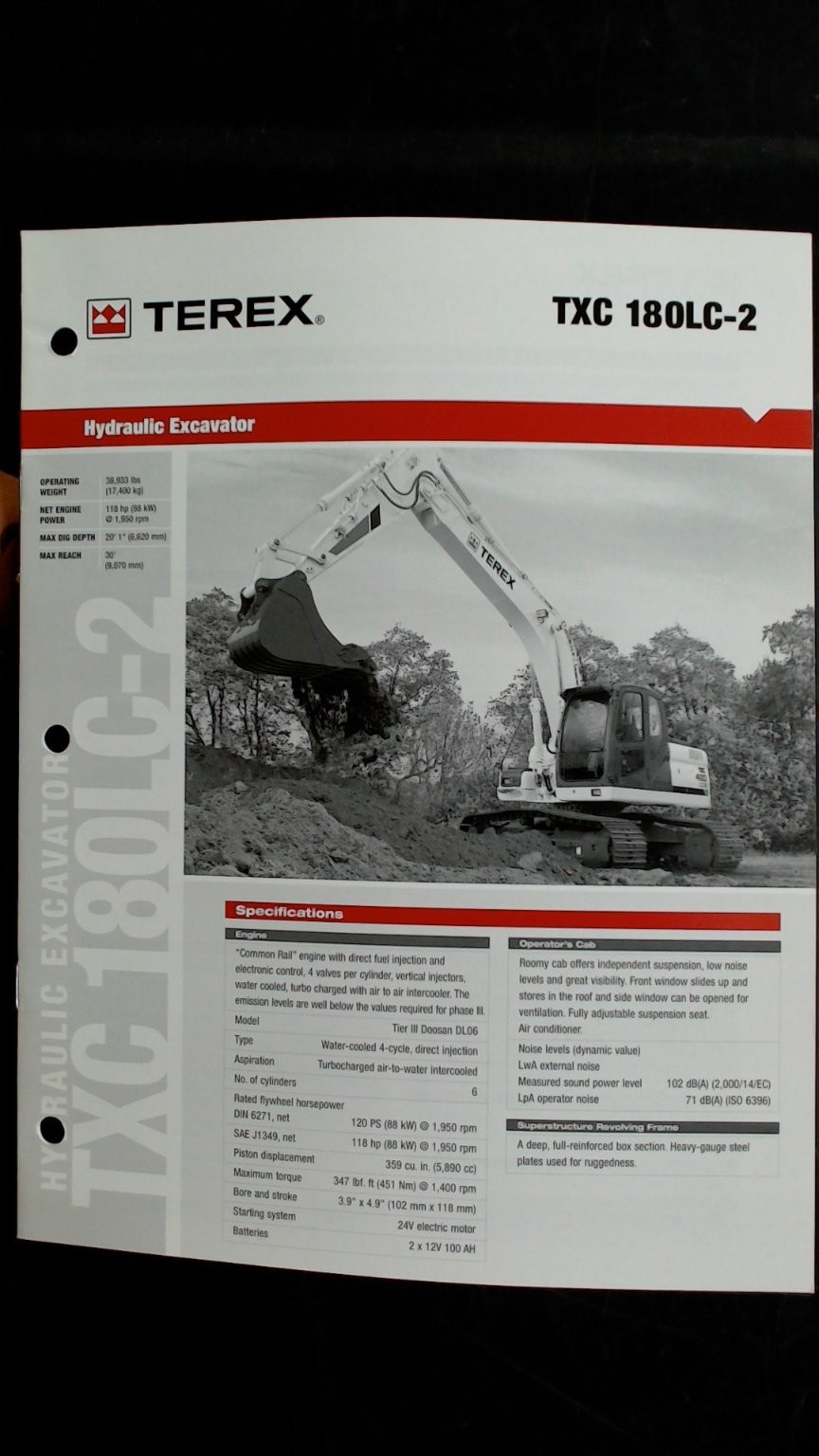 Terex TXC 180LC-2 Hydraulic Excavator Brochure Vintage Agriculture