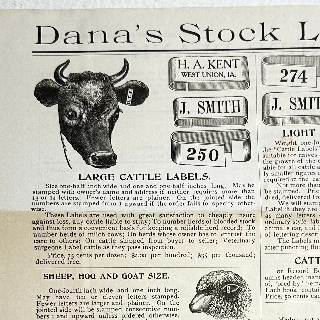 1900s R.H. Dana Stock Labels Catalog Breeder Memorandum Envelope WEST LEBANON NH