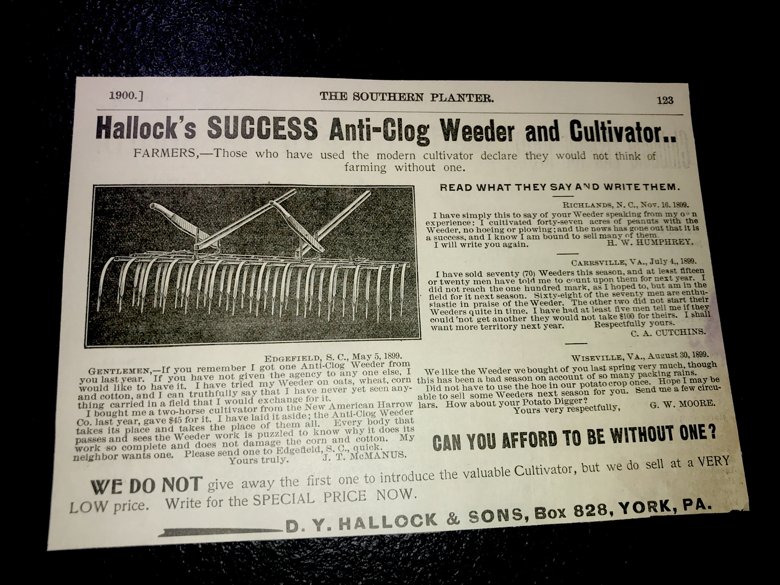 1900 Hallock & Sons Success Cultivator Farm Advertising – Richmond – Virginia