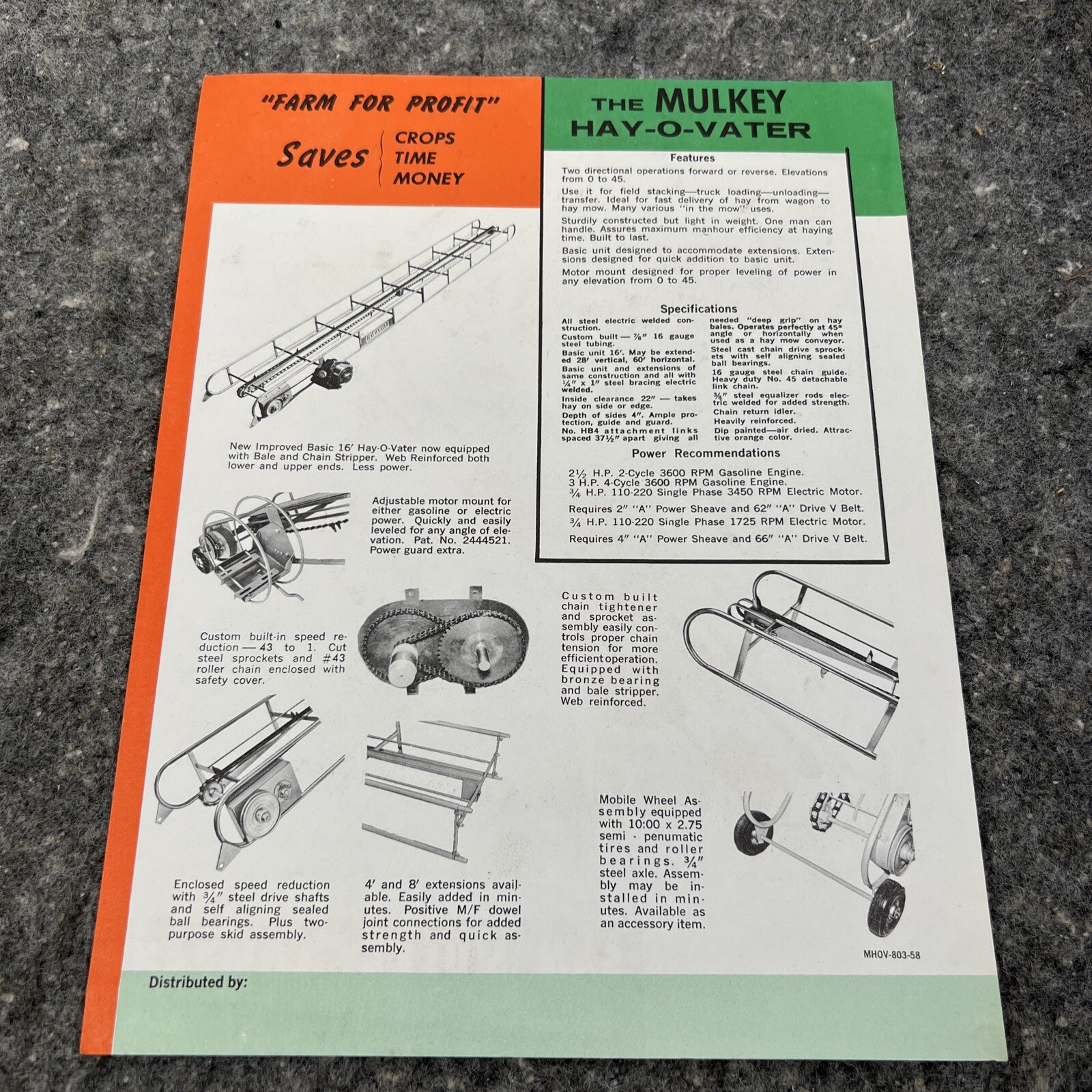 Original 1956 SAM MULKEY HAY-O-VATER One page Brochure