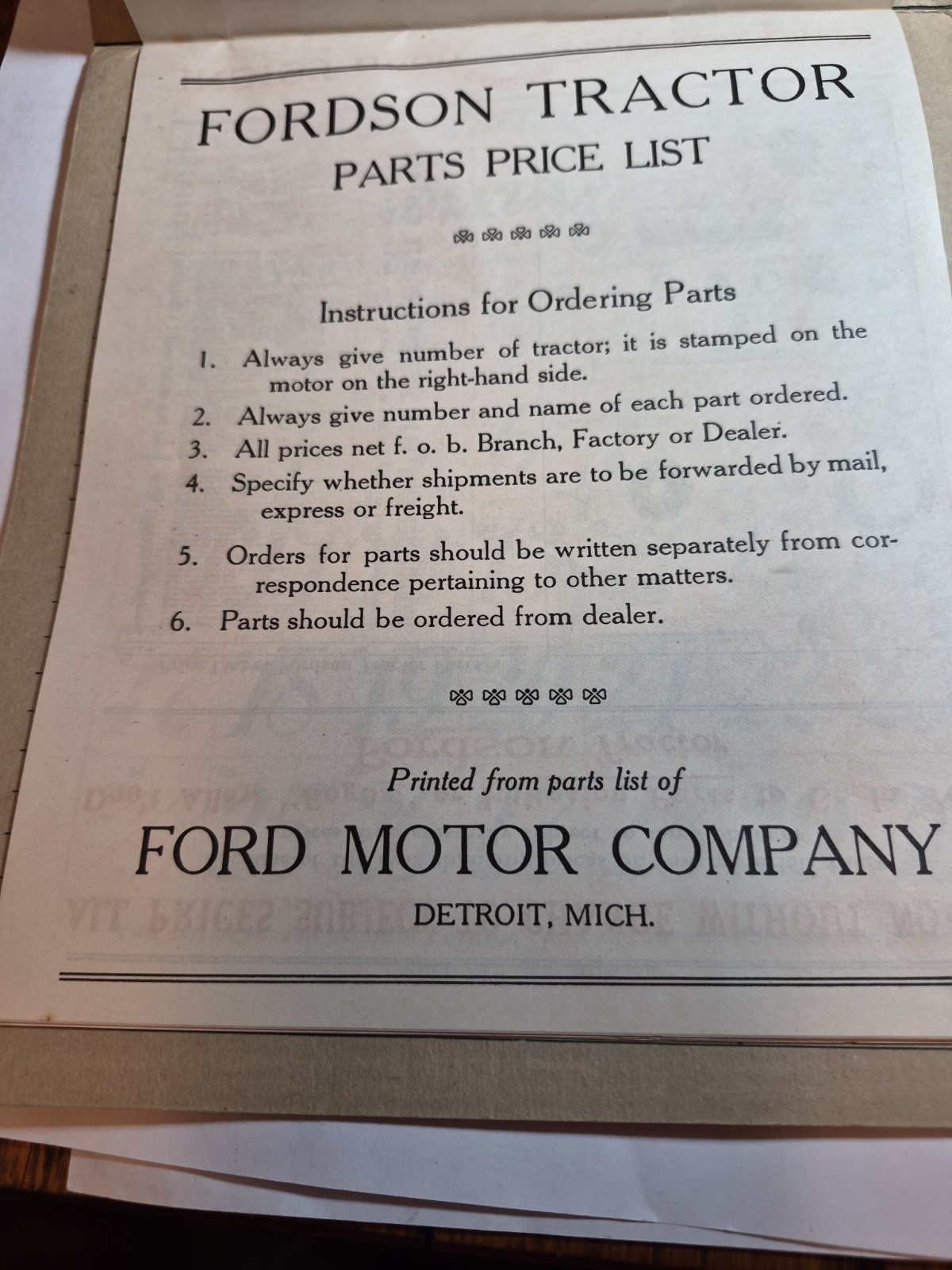RALPH FULTON FORDSON TRACTOR CALENDAR AND PARTS LIST VINTAGE 100 Years Old! 1926