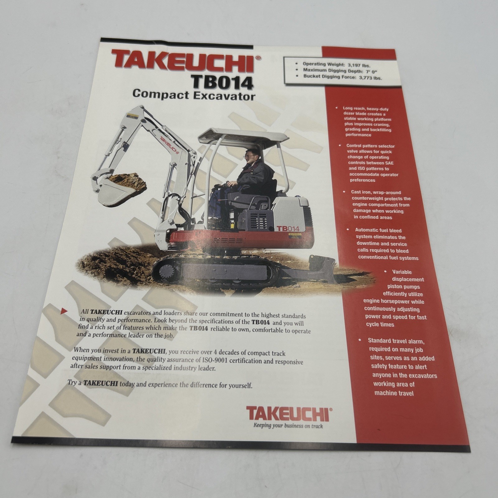 Takeuchi TB014 Compact Excavator Brochure