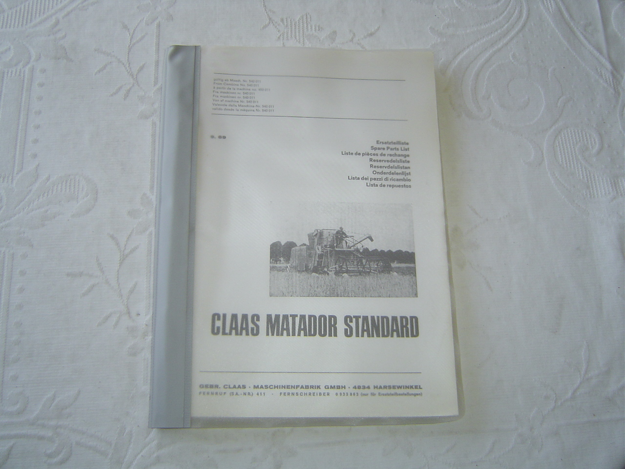 CLAAS matador standard combine parts list catalog book manual
