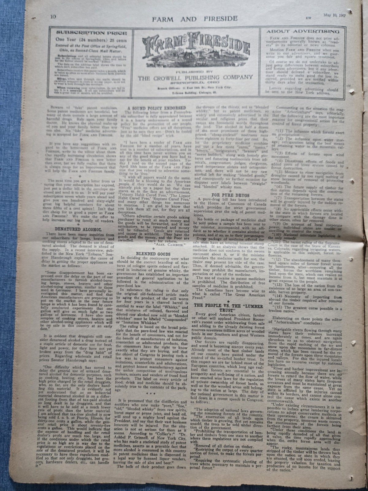 Farm & Fireside Newspaper May 10 1907 Articles News Humor Fashion Ads