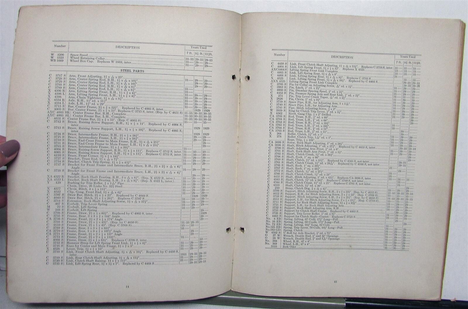 1938 Case F&M Series Field Tillers Specs Construction Repair Part List Catalog