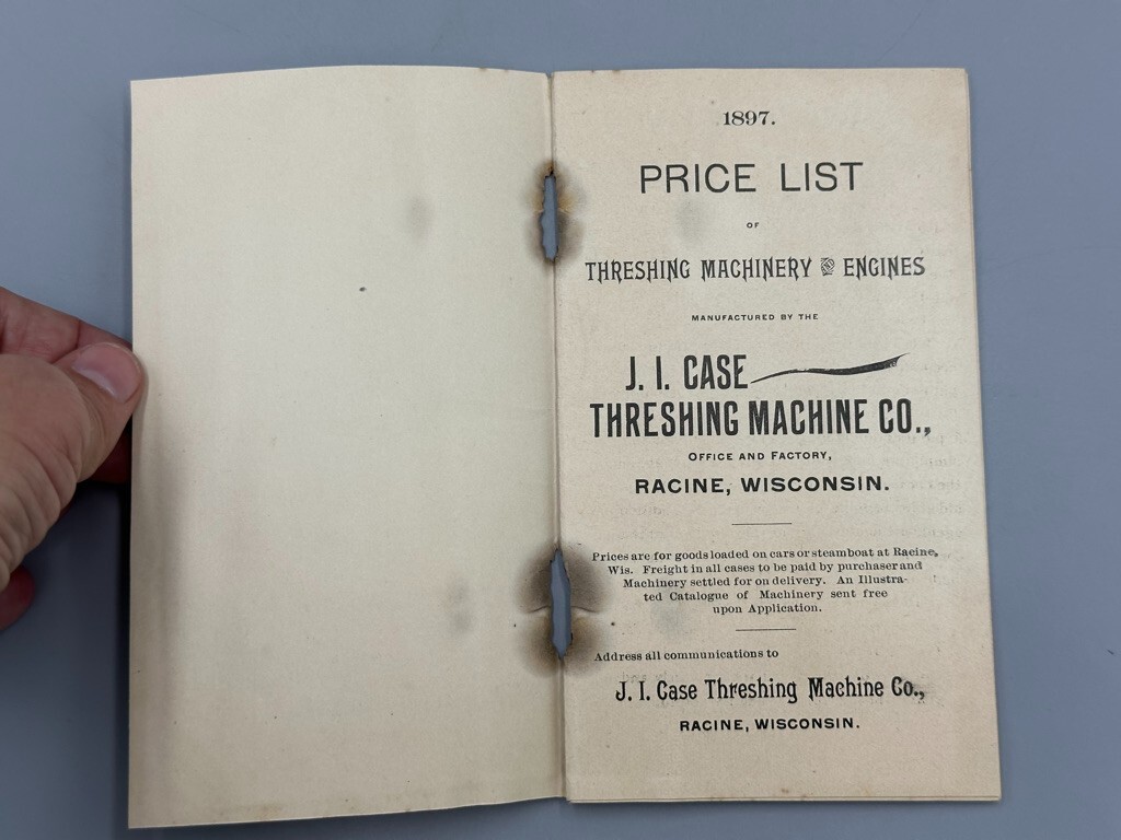 1897 JI CASE THRESHING MACHINE Co PRICE LIST Farm Advertising RACINE Wisconsin