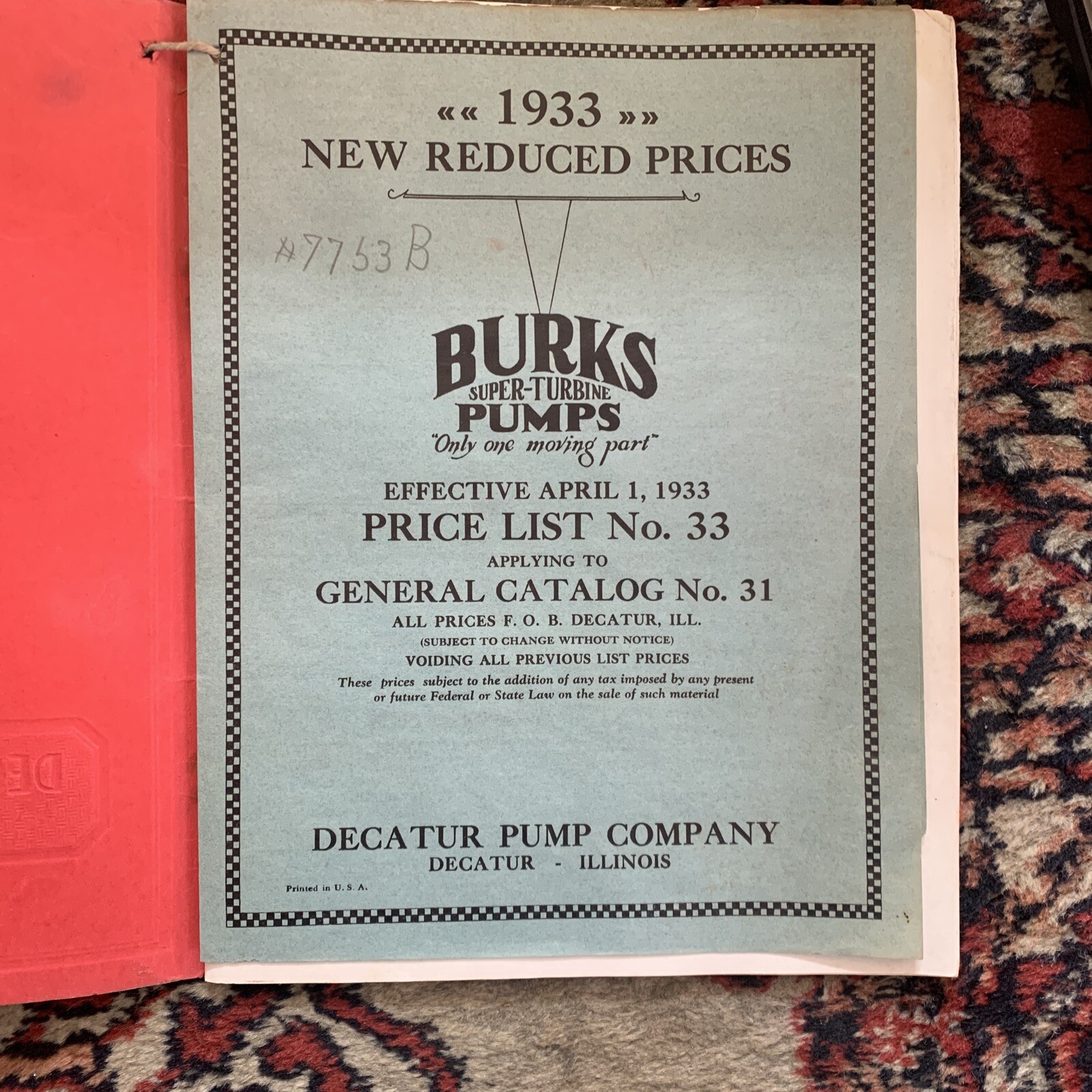 1933 Decatur Pump Company Catalog No 31. Display copy from farm store.
