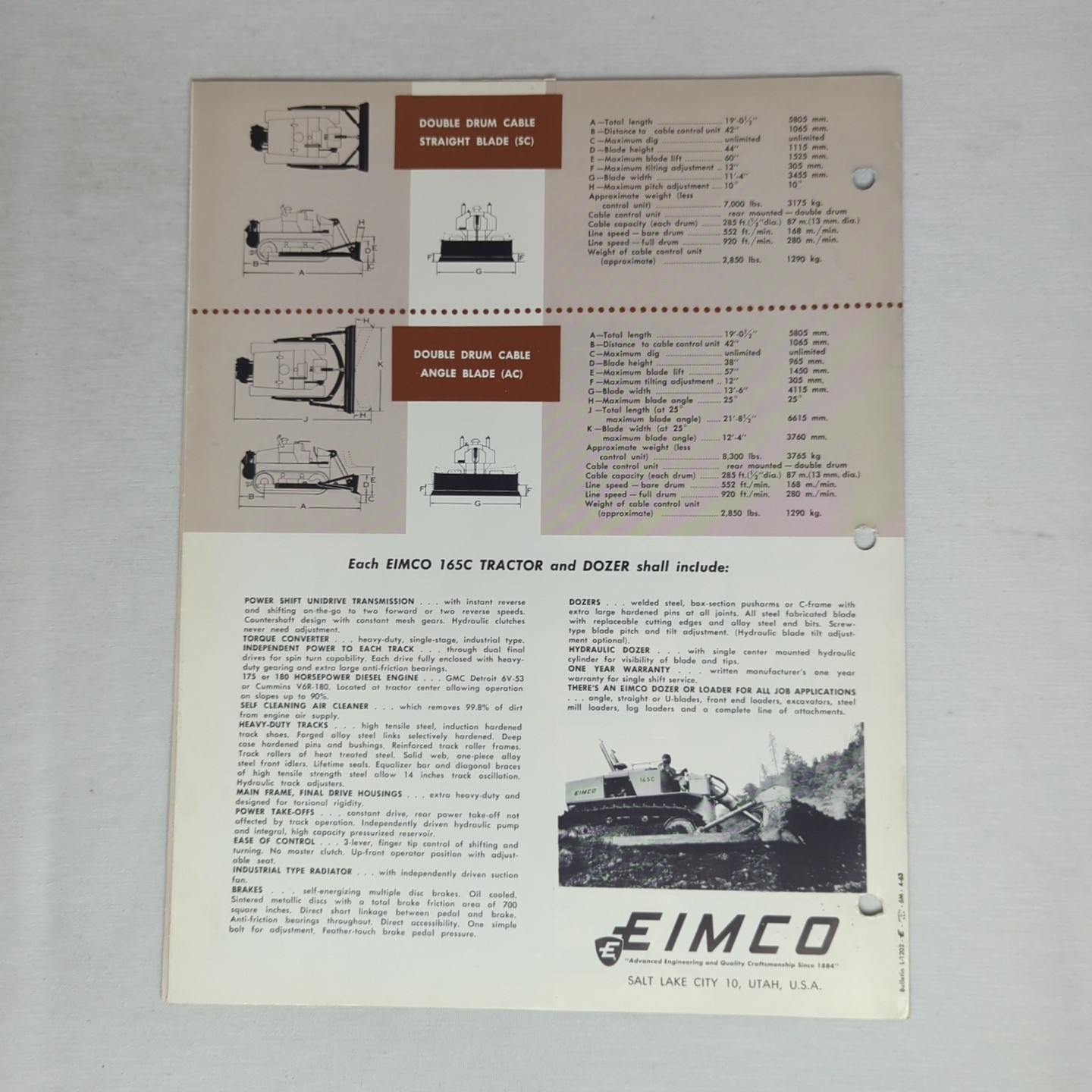 EIMCO 165C Specifications Brochure 1963