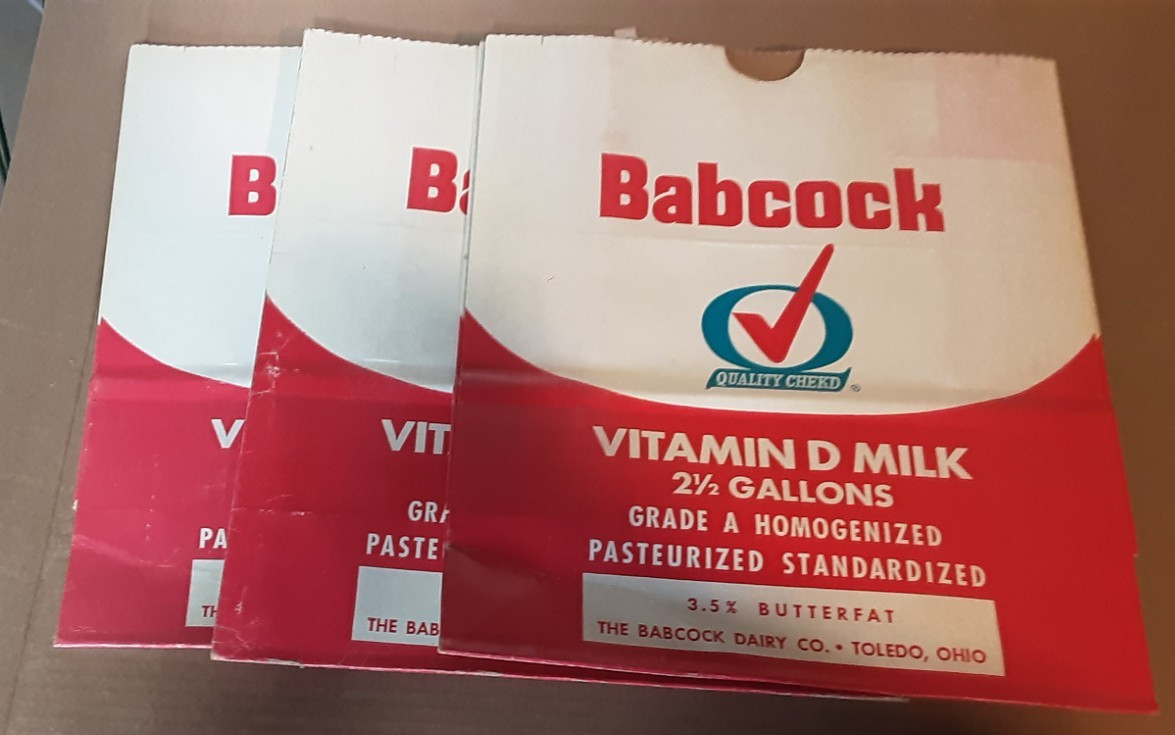 Lot of 3 Babcock Dairy 2½ Gallon Delivery Bags Toledo OH Red Blue Logo Clean