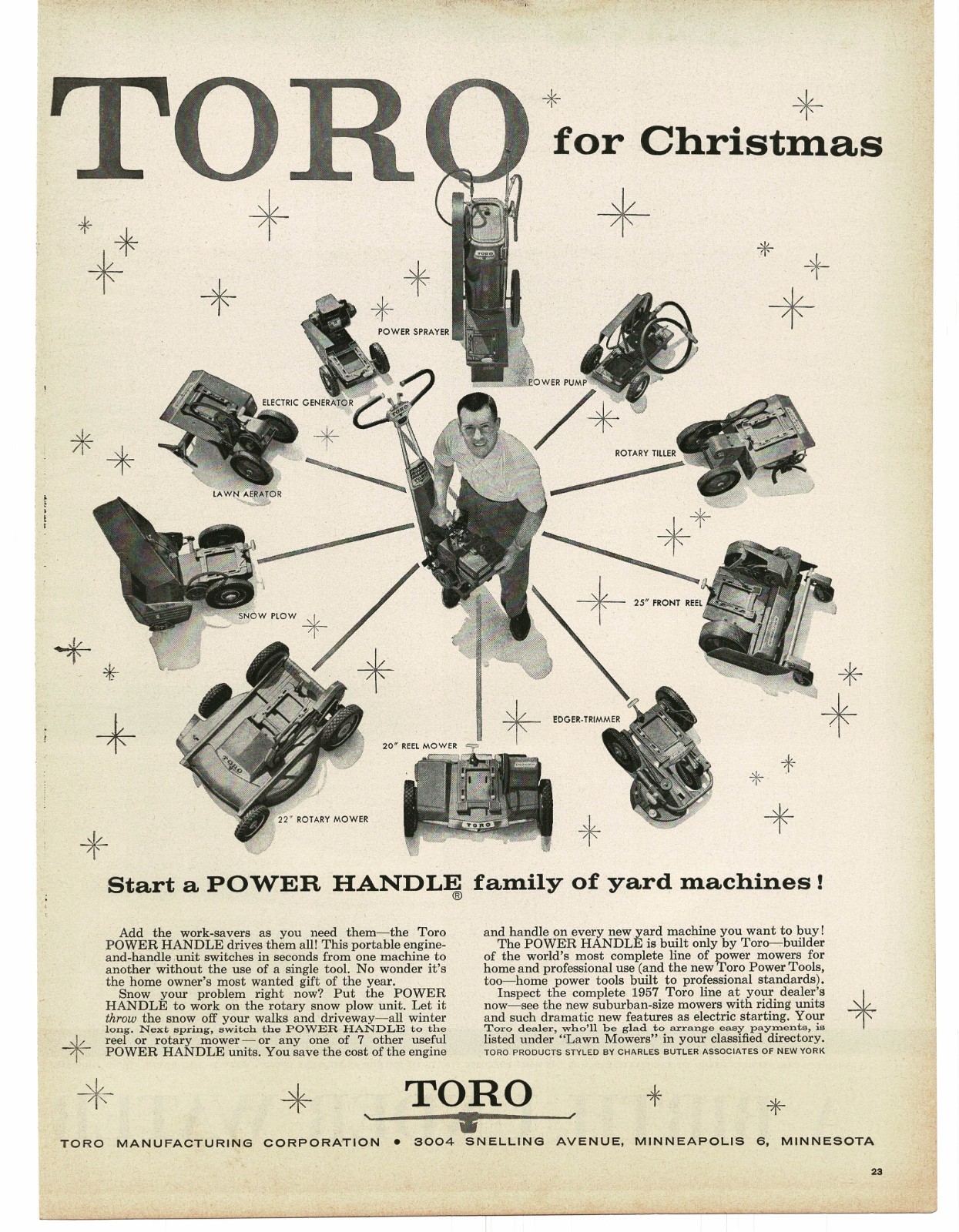 1956 Toro Power Handle Yard Machines Lawn Mower Tiller Edger more Print Ad
