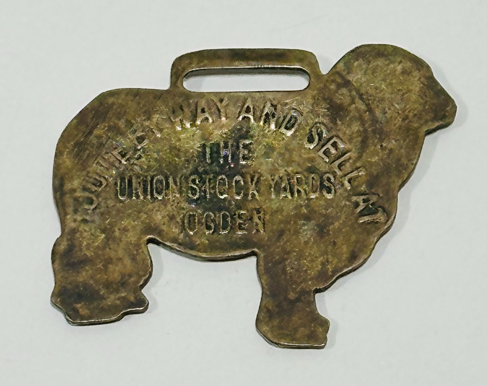 Vtg Union Stock Yards Ogden, Utah pocket watch fob sheep cattle hogs collectible