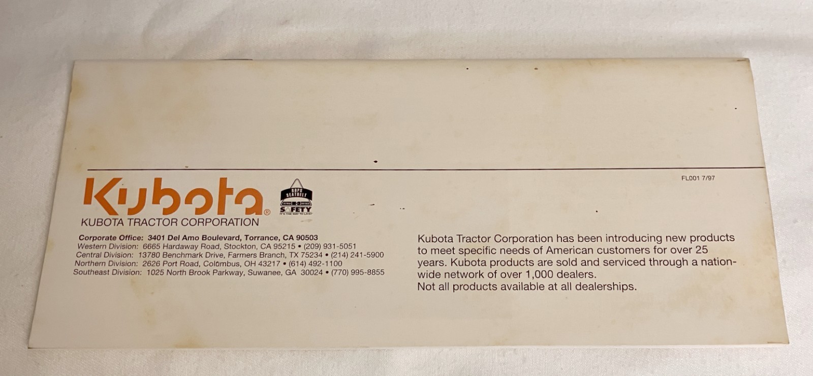 Kubota 1997-1998 Products 44 pages Page Literature Guide 9&Prime; x 4&Prime; *STAINED*