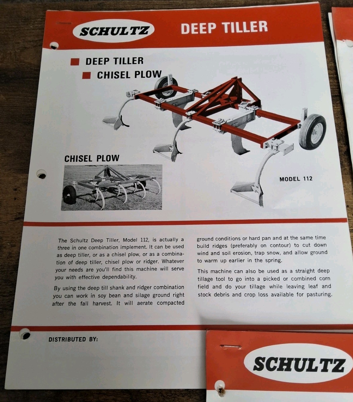 Schultz 3 Pt Chisel Plow, Deep Tiller And Spreadmaster Implement Brochures