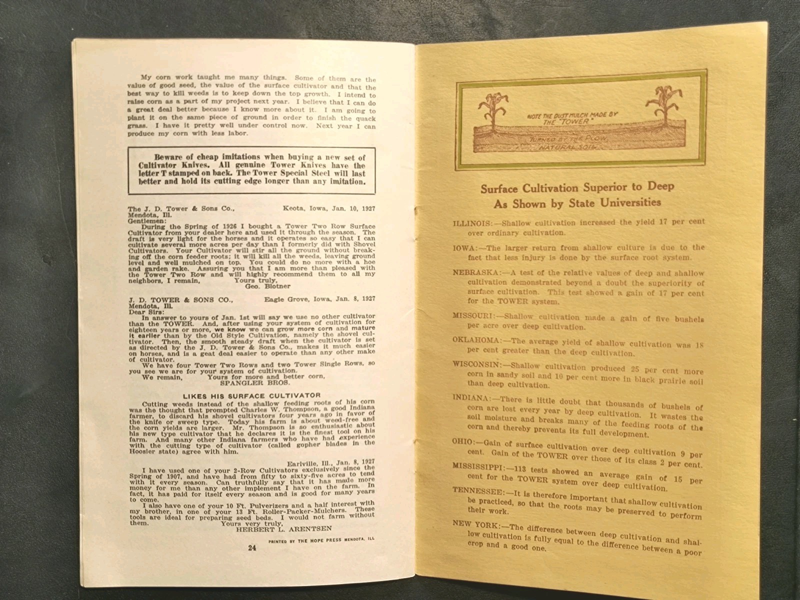 1927 J.D. Tower & Sons Cultivators Corn Culture Agriculture Brochure Farming