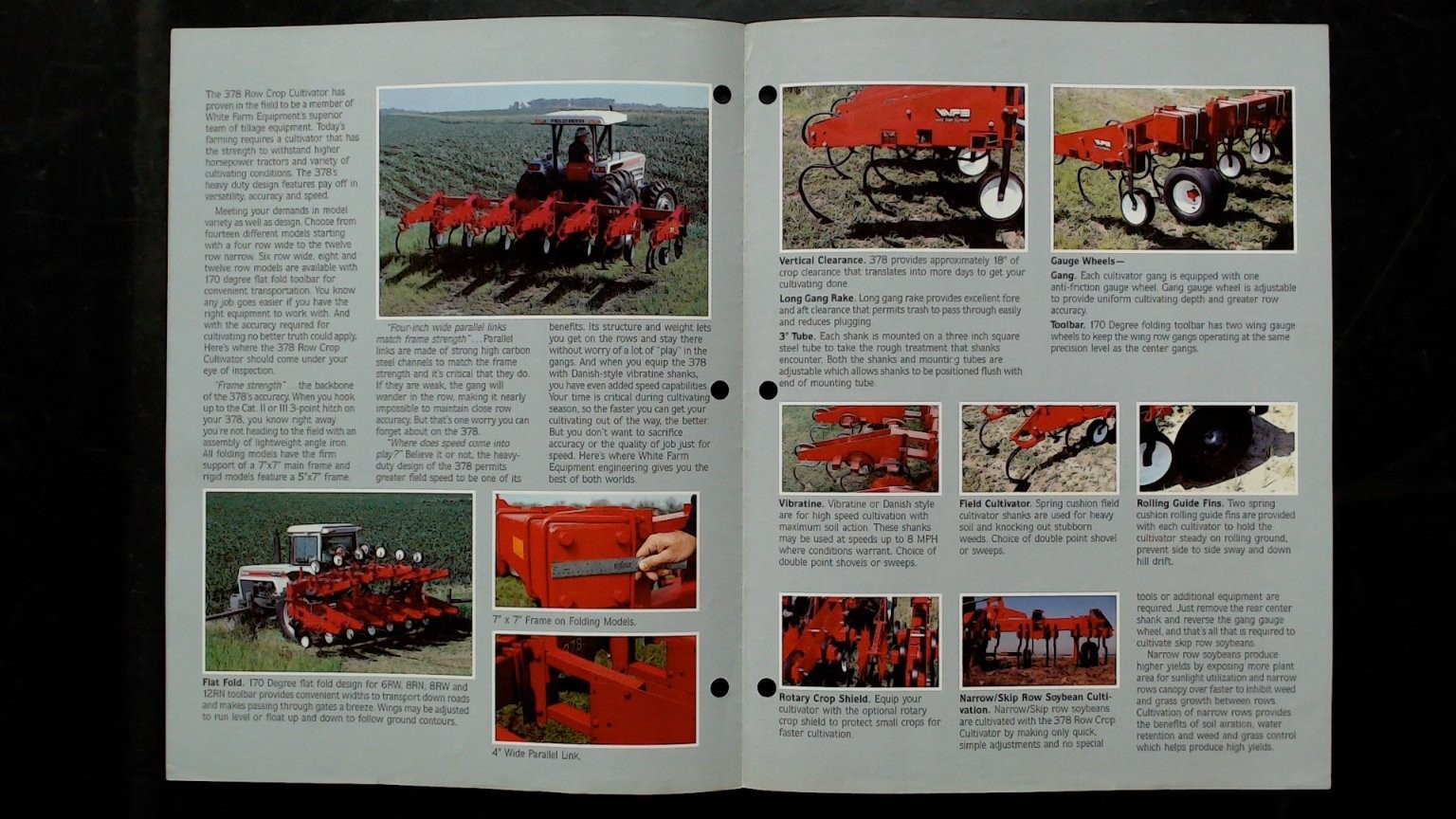 White Farm Equipment 378 Row Crop Cultivator Vintage Brochure 1970s