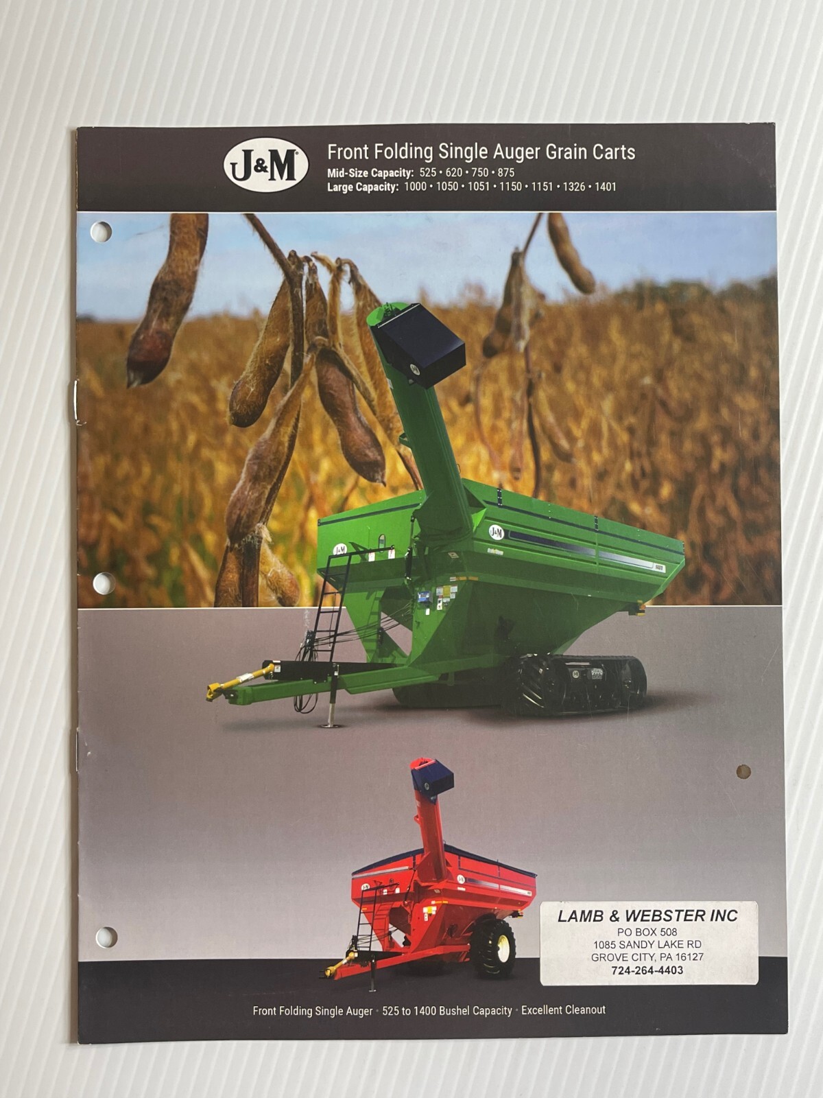 J&M Front Folding Grain Carts Sales Brochure *2010s* (Showroom Sales Book)