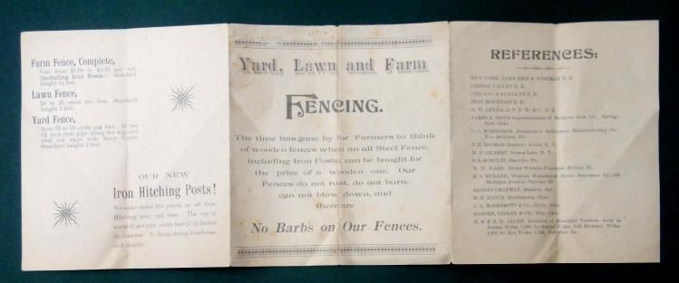 1888 antique HUSSELMAN WIRE FENCE HITCHING POST hagerstown md AD farm yard lawn