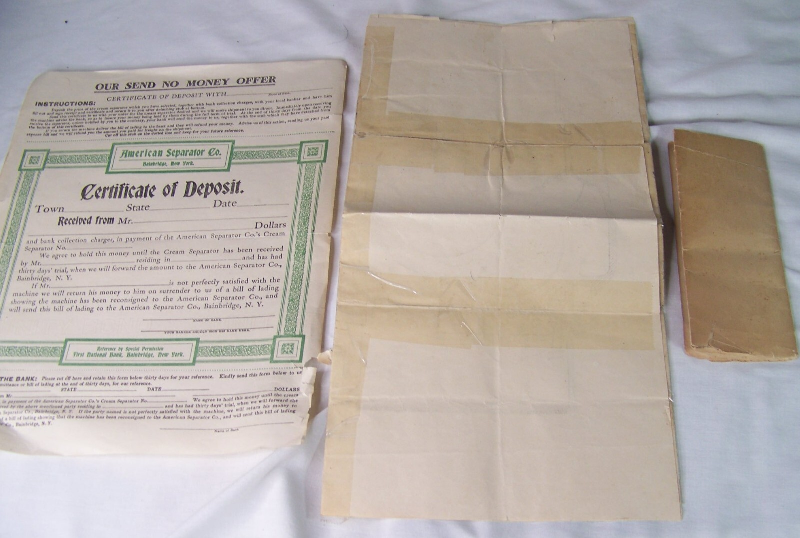 LOT VINTAGE AMERICAN CREAM SEPARATOR ADVERTISING CERTIFICATE BROADSIDE POSTER+