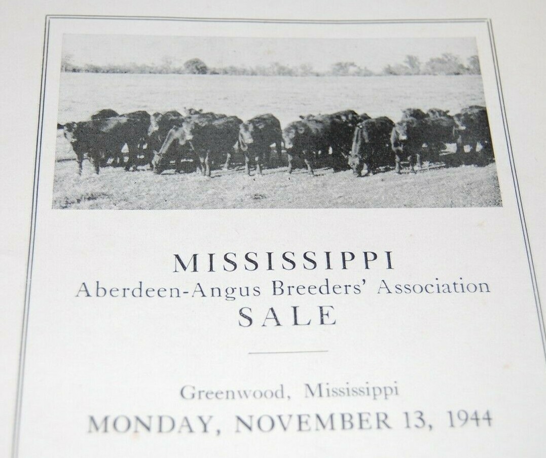 Rare 1944 Aberdeen Angus Cattle Sale Book – Greenwood Mississippi